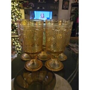 Vintage American Concord Amber By Brockway Glass Co. Goblets Set Of 5